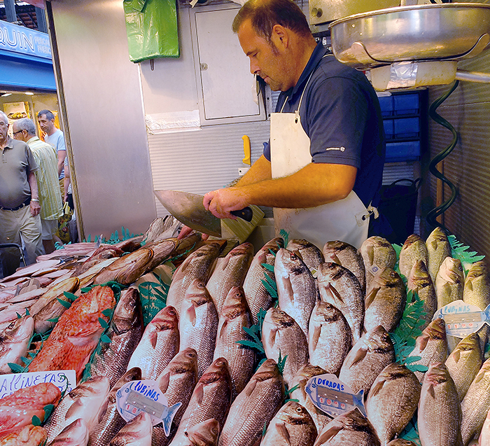 Mercado de Ataranza Malaga. here are few places in Europe offering the huge selection of seafood found in Spanish markets..
