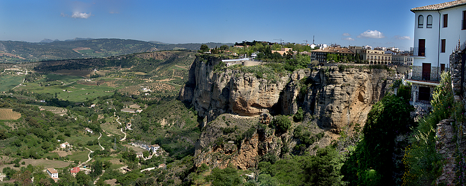 View from 120 mts, almost 400 ft up. Fertile Andalucian farmland surrounds Ronda